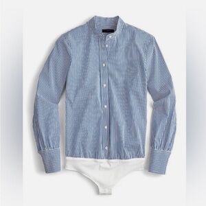 J Crew Stretch Cotton Oxford Perfect Shirt bodysuit Stripe 0P